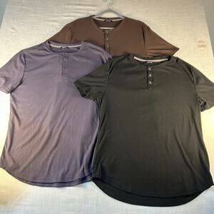 Jmierr Men’s 3 Button Henley Lot Of 3 Black, Blue, Brown Size Large Short Sleeve